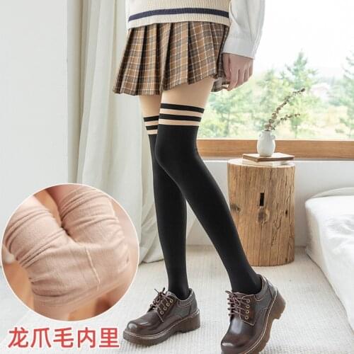 Black Women Temptation Sheer Mock Suspender Tights Cat Pantyhose Stockings Thick Mock Over The Knee Double Stripe Sheer Tights