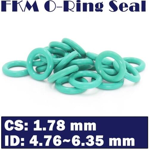 CS1.78mm FKM Rubber O RING ID 4.76/4.87/5.12/5.28/6.07/6.35*1.78 mm 100PCS O-Ring Fluorine Gasket Oil seal Green ORing
