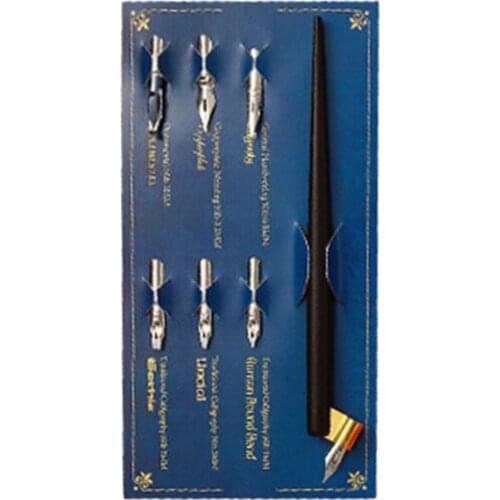 Wood Manga Calligraphy Dip Pen Holder +6 Nibs for Lettering Skiching Drawing Kit