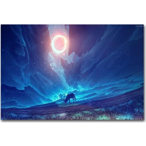 Hot New Deer Starry Night Trippy Psychedelic-Silk Art Poster Wall Sticker Decoration Gift