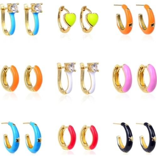 HECHENG ,1pair,Wholesale ,Neon Earrings ,for Women Fashion Gift,Gold Color,Colorful Summer Jewelry 2020
