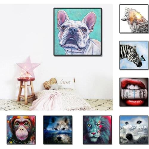 30x30cm Zebra Dog Wolf Lion Cross Stitch Craft DIY Full Round Diamond Painting