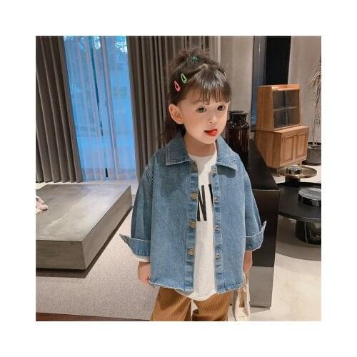2021 Spring New Baby Girl Denim Jacket Girl Korean Style Washed Denim Shirt Jackets Top Toddler Outwear Kids Solid Cowboy Coats