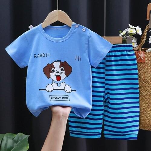 Summer 1-6 Years Old Childrens Five-point Pants Suit Short-sleeved T-shirt Two-piece Set Cute Cartoon Pullover Clothing