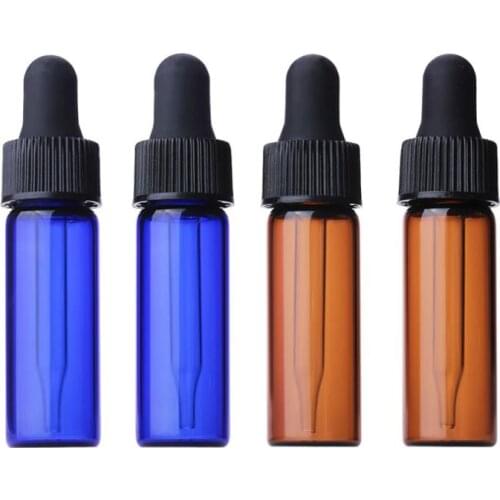 Small Clear Amber Blue Glass 4ml Vials E-liquid Dropper Bottles Mini Glass Perfume Essential Oil E-juice Bottle 1200Pcs SN369
