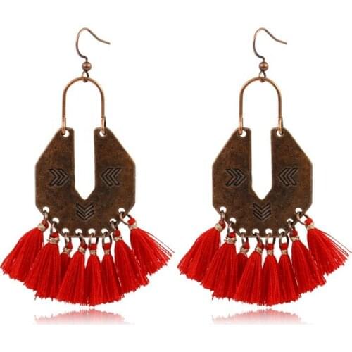 India Boho Fashion Long Tassel Hanging Earrings Personality Vintage Water Drop Earrings Exquisite Rice Beads Bridal Accessories