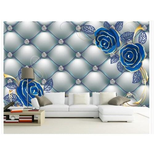 Wallpaper Mural Painting For Living Room Pattern Blue Rose Custom Any Size Mural Wallpaper