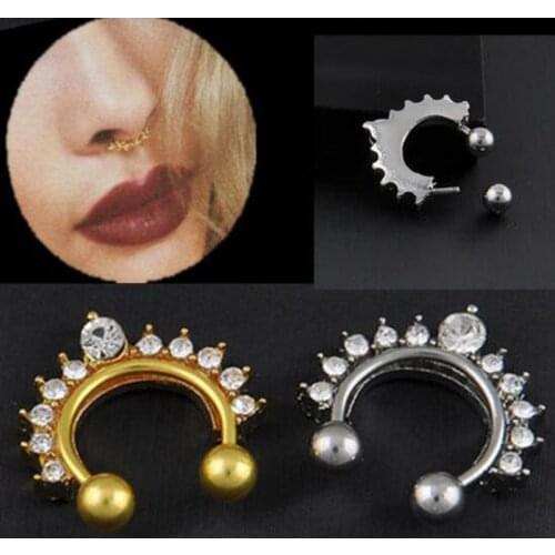 Non Piercing Fake Nose Ring Clip on Body Gold Body Piercing Rings Stud Punk Goth False Hoop Earrings Septum Limited Edition