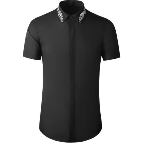 2021 New short sleeve shirt mens embroidered Chinese style mens shirt mens streetwear Hawaiian shirt man korean style men