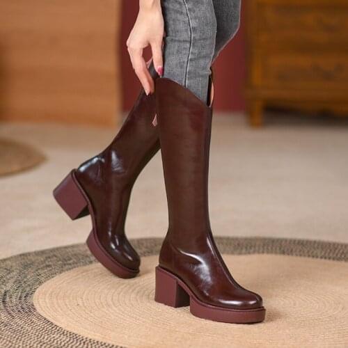 2021 New Arrive Zipper Ladies Winter Shoes Platform Popular Women Casual Genuine Pu Vintage Comfortable Knee High Boots
