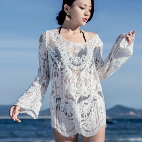 NEW Womens Swimsuit Sunscreen Blouse with Hollow knitted Net Shirt for Leisure Vacation