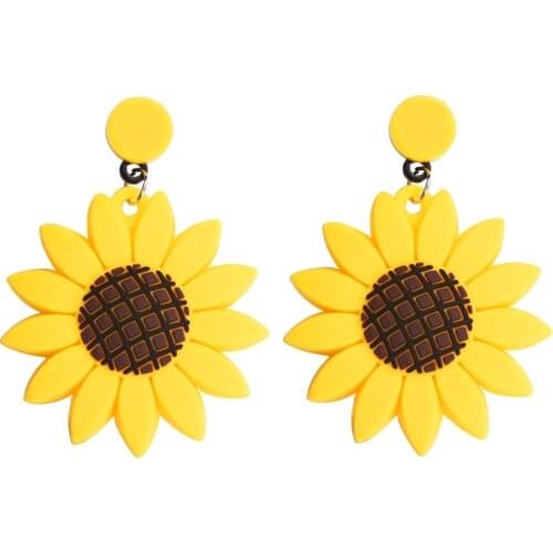 New Lovely Sunflower Drop Earrings For Women Girls Korean Style Flowers Resin Long Dangle Earrings Fashion Party Jewelry Gifts