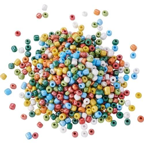 About 4500pcs/pound Glass Seed Beads, Opaque Colors Lustered, Round, Mixed Color, 4mm, Hole: 1.5mm