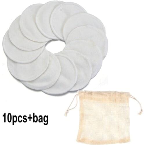 10Pcs Bamboo Fiber Makeup Remover Pads Cotton Pads Facial Remover Pad Washable Reusable With Bag