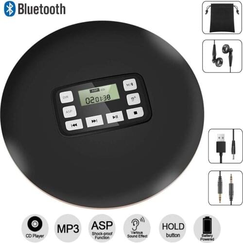 Portable Bluetooth CD Player with LCD Display/Headphone Jack Anti-Skip Protection Anti-Shock Ultra Thin Personal CD Music Player