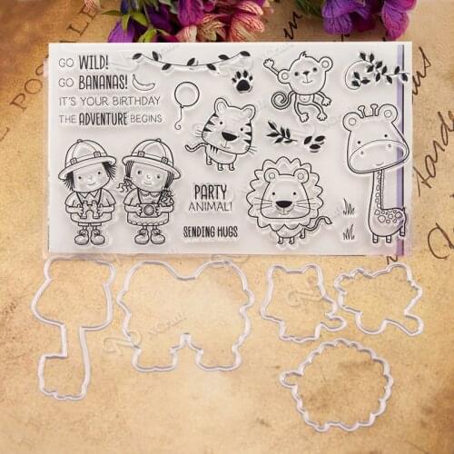 Adventure Party Animal Transparent Clear Silicone Stamp and Metal Cutting Die for DIY scrapbooking/Card Making