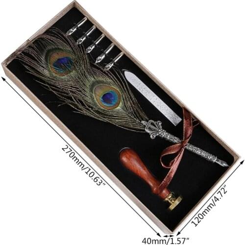 Luxury Vintage Feather Quill Dip Calligraphy Fountain Pen Writing Ink 5 Nibs Set