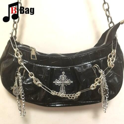 Retro Womens Girl Shoulder Bags punk Metal pendant underarm bag Messenger Bag Y2K Flash Butterfly Handbag PU bag