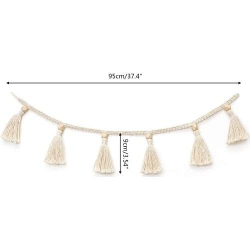 1 Pc Nordic Cotton Rope Wood Bead Garland with Tassel Kids Baby Room Wall Decoration