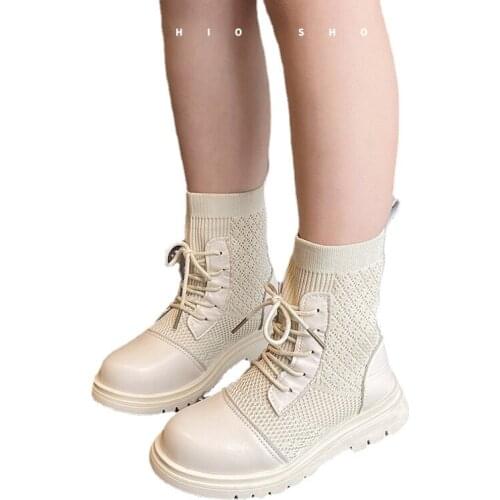 Girls' Single Boots New Sports Shoes Childrens Breathable Fashion Leisure Girls' Flying Woven Leather Boots