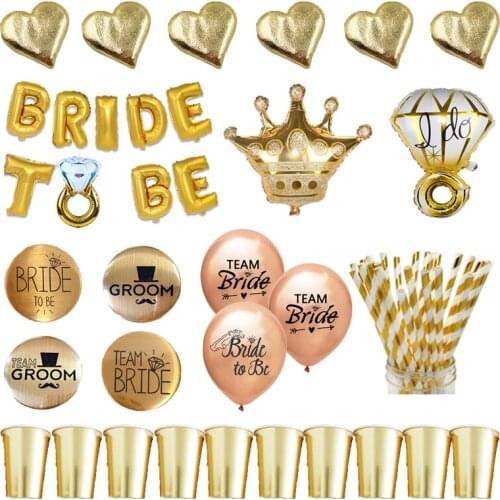 Bachelor Party Bride Wedding Gold Color Tableware Set Hen Night Rose Gold Badge Balloons Wedding Bride To Be Decoration