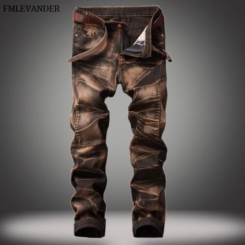 High Quality Tie-dyed Denim Biker Jeans For Men Large Size 40 42 Retro Straight New Brand Slim Pants Jeans