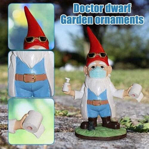 Funny Garden Gnome Decorations Outdoor Doctor Statue Fairy Garden Dwarf Figurine Resin Ornaments for Home Patio Yard Lawn