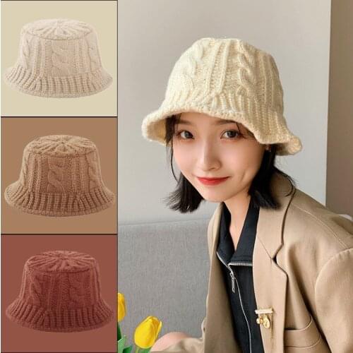 2021 Autumn and Winter Women Warm Knitted Fisherman Hat Korean Fashion Woolen Hat Japanese Bucket Hat Panama Hat