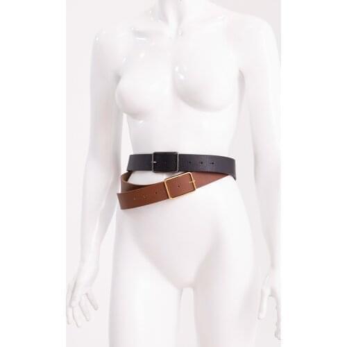 Women Tan Rectangle Buckled Dual Belt Trend Fashion Women 'S Belt Special Production Women 'S Belt