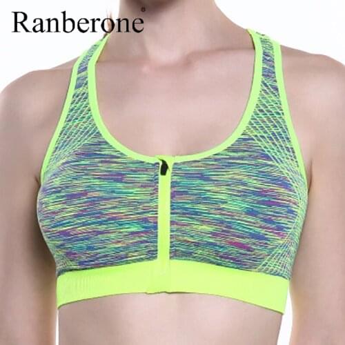 Ranberone 2020 Women Zipper Sports Bras Plus Size Padded Push Up Sports Tops Breathable Fitness Gym Yoga Bra Top Underwear