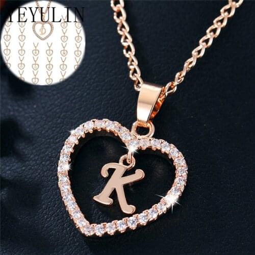 New Womens Jewelry Name Initials Heart Pendant Necklace 26 Letters Zircon Love Necklaces Girls Gifts the First Letter Accessory