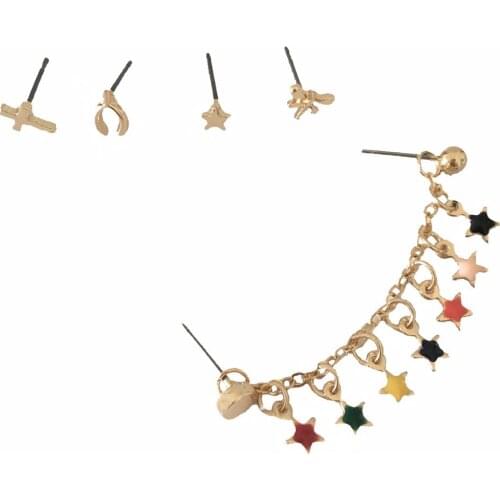 2019 S/S HOT SUMMER NEW ARRIVAL LOVELY GOLD COLOR PLATING COLORFUL STAR TWO HOLE LINKED STUD EARRINGS FOR WOMEN GIRLY UNIQUE