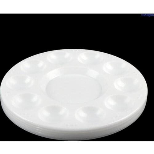 5Pcs/Set 10Grid Watercolor Oil Paint Painting Tray Mixing Palette Artist Drawing Round Shape 17cm