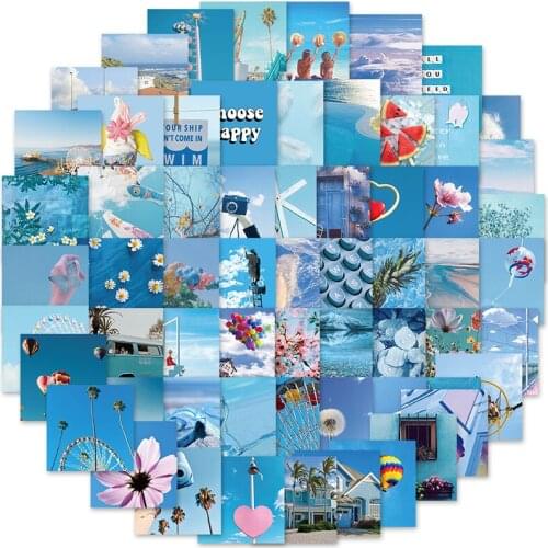 62Pcs INS Style Blue Cool In Summer Landscape Stickers For Luggage Laptop Skateboard Phone Sticker Toys