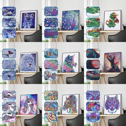 Dragon Cat Lion Tiger Special Shape 5D Diamond Painting Kits for Adults Kids Partial Drill DIY Diamond Art Painting by Numbers