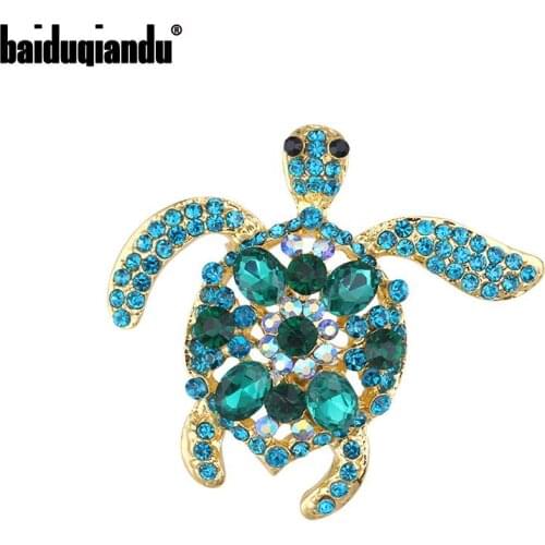 Baiduqiandu Cute Tortoise Rhinestones Brooches Pin Sea Animal Clothing Accessories for Women Men Party Wedding Brooch Jewelry