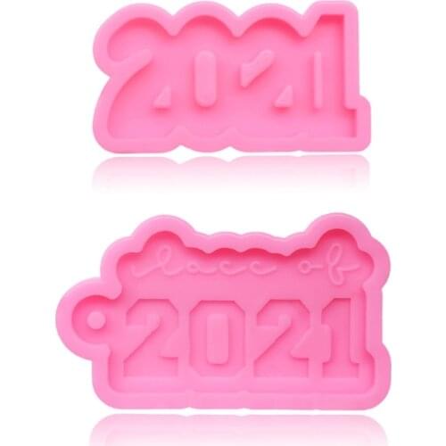 DIY Glossy 2021 Keychain Epoxy Resin Mold Charm Jewelry Earrings Silicone Mould