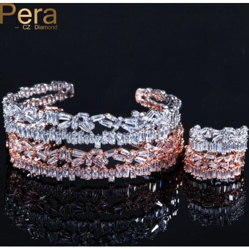 Pera Elegant Women Prom Party Jewelry Big Baguette Shape Cubic Zirconia Bangle & Bracelet For Ladies Best Friend Girl Gift Z006