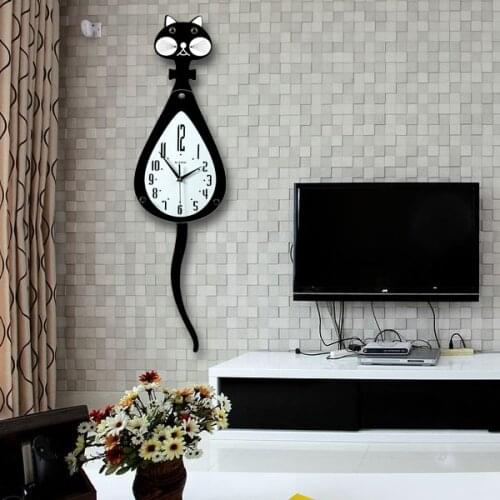 Wag tail cat clock wall the sitting room is contemporary contracted creative European mute swing supe bedroom quartz