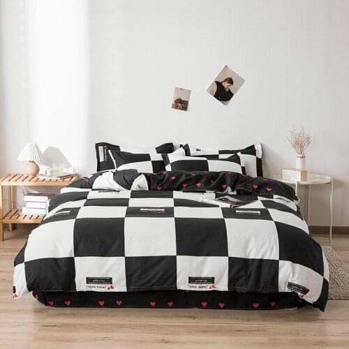 Black White Grid Duvet Cover Sets with Bed Sheets Pillowcase Summer Winter Bedding Sets Adult Child Kids Printed Bedclothes New
