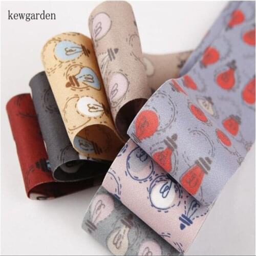 Kewgarden 1.5" 1" 25 38mm Cartoon Bulb Printed Polyester Satin Ribbon DIY Brooch Hairbow Accessories Webbing Handmade Tape 10Y