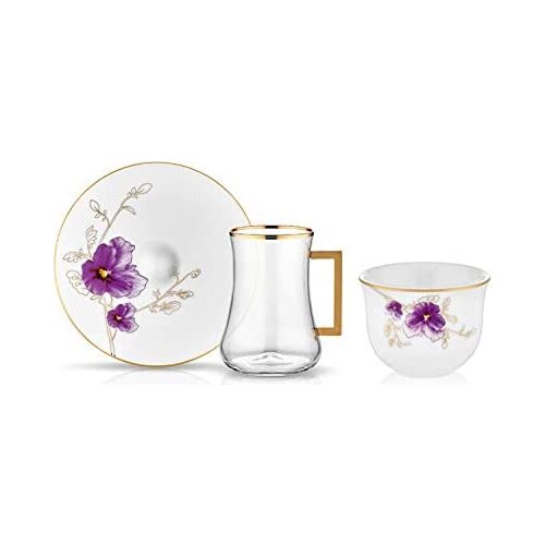 Koleksiyon Dervish Handled Gawa 6-6 Piece Tea Set Violet