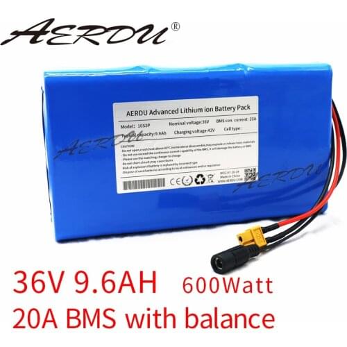 AERDU 36V 10S3P 9.6Ah 42V 18650 Lithium battery pack for ebike electric bicycle motor scooter with 25A BMS High power capacity