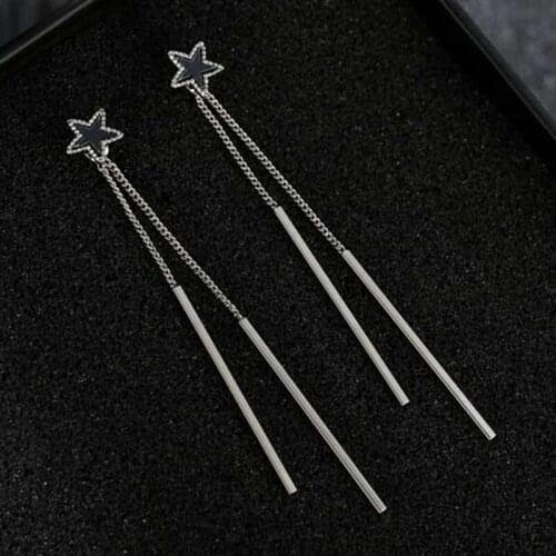 Korea Star Pentagram Long Tassel Bar Drop Earrings For Women Minimalism Creative Ear Line Dangle Brincos Nice Jewelry Gifts