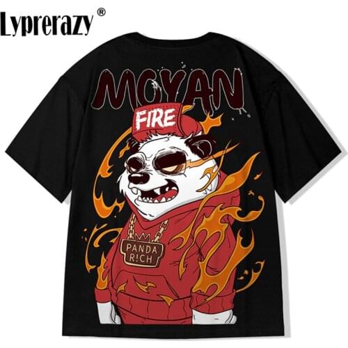 Lyprerazy New Fashion China Wind Panda Tide Brand Large Short Sleeve T-shirt Loose Trend Cotton Mens Tshirt