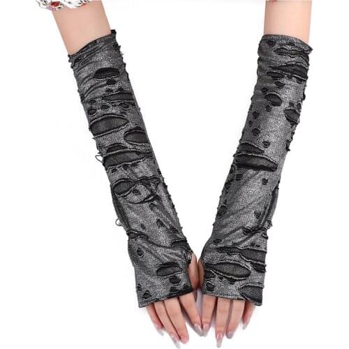 Fashion Personality Women Sexy Retro Punk Style Cosplay Dark Series Halloween Ball Party Nightclub Elasticity Half Finger Gloves