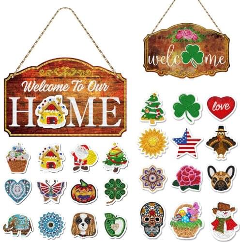 5d Diamond Painting Kit Hanging Tag Mosaic Diy Diamond Painting Door Pendant Welcome Home Embroidery Rhinestone Home Decoration