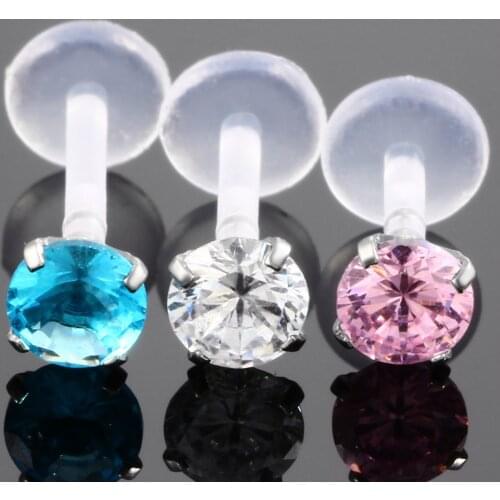 1pc PTFE Bioplast Piercings Crystal Lip Morne Tragus Labret Ring Ear Stud Bars Kit lip Piercing Rings Sexy Body Piercing Jewelry