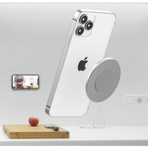 Magnetic Suction Wall Mount for iPhone 12 Mini Pro Max Thin Aluminum Alloy Wall Holder Cellphone Stand W/ Strip Adhesives