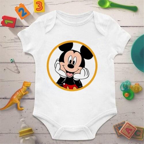 Unisex Baby Girl Clothes Disney Mickey Mouse Solid White Newborn Bodysuits Baby Boy Clothes Girls Clothing Roupas de bebe